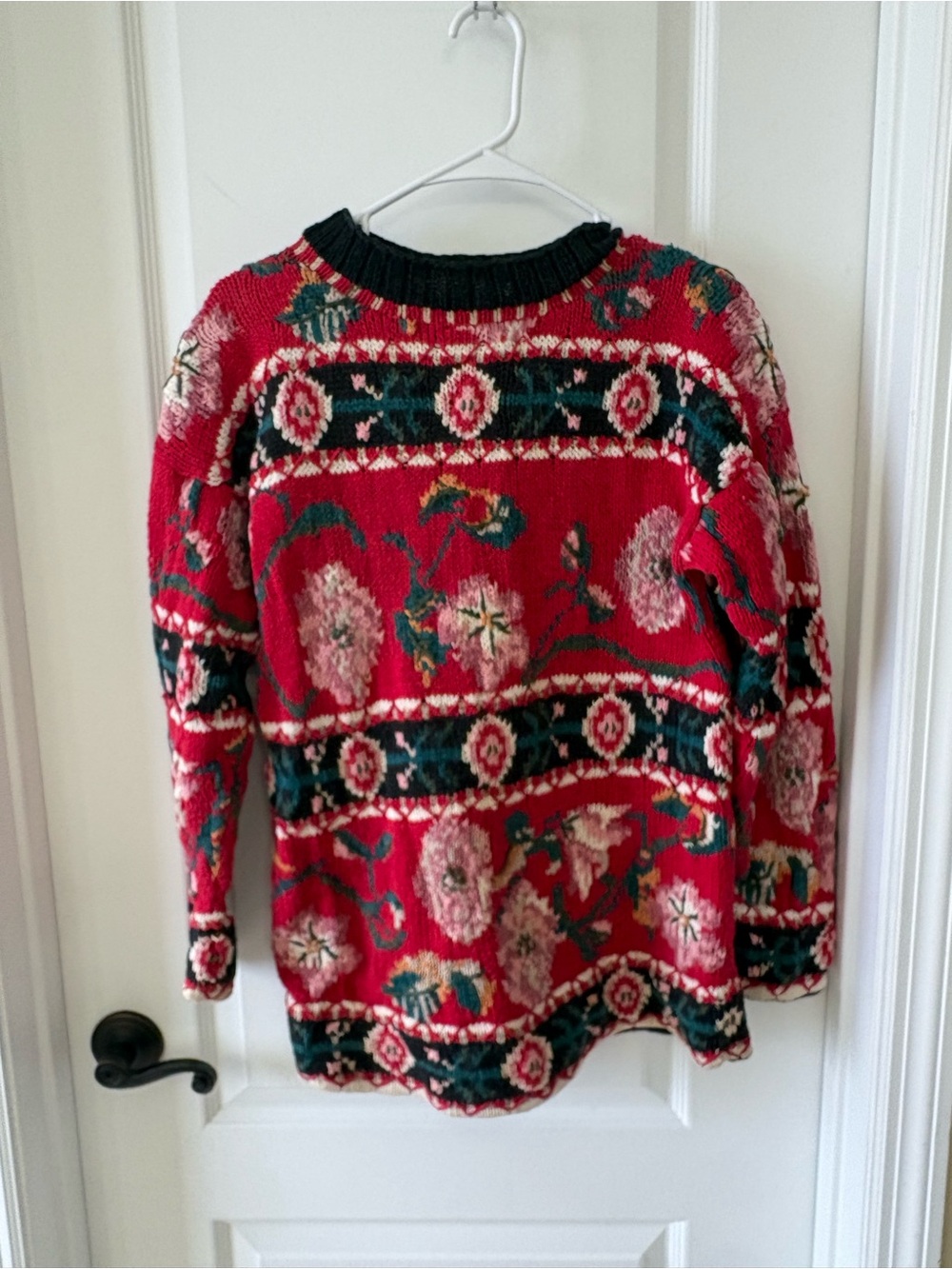 Vintage Express Handknit Sweater S Ramie Cotton Floral Boho 90s Hong Kong
